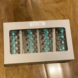 Bridal Tall Shot Glasses • Engagement/Wedding • Glass Polka Dots Turquoise BNIB